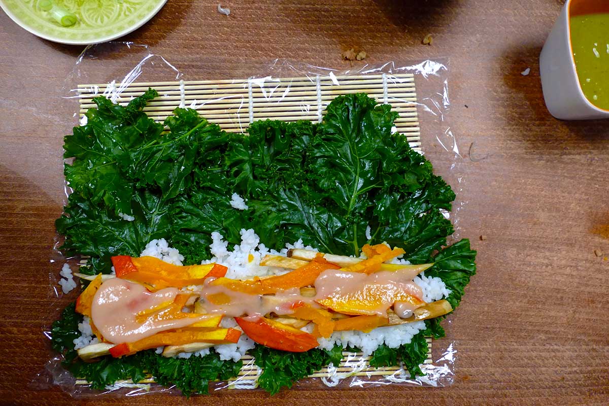 Kürbisfüllung gruenkohl sushi